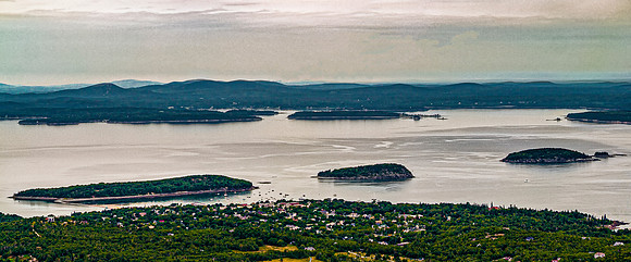 Coastal Town with Islands and Forests