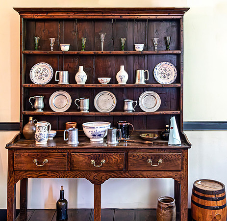 Vintage Wooden Dresser with Antique Crockery