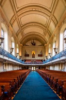 Church Interior with Blue Carpet and Pews