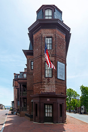 Historic Maryland Inn Building with American Flag