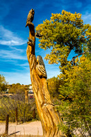 Owl and Woman Carved into Tree Trunk
