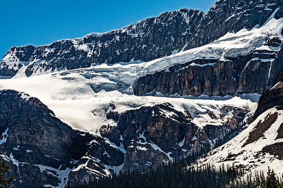 Dolomite Peak with Glaciers and Conifer Forests