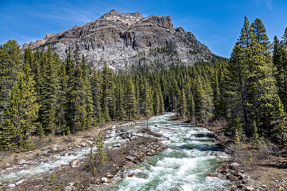 Majestic Mountain and Rushing River Landscape