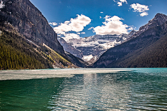 Lake Louise with Snow-Capped Mountains and Turquoise Water
