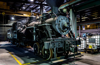 Old Steam Locomotive in Industrial Repair Facility