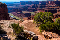 Panoramic View of a River Winding Through Red Rock Canyon