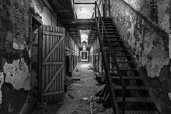 Abandoned Prison Cellblock Corridor