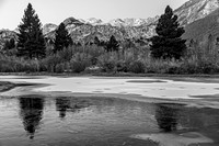 Frozen Lake and Snowy Mountains in Black and White