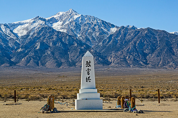 Manzanar Obelisk and Sierra Nevada Mountains