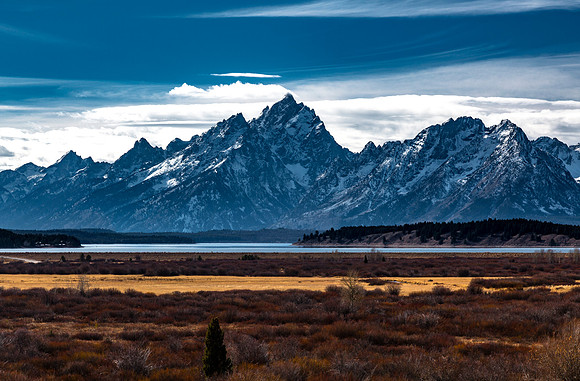 Teton Range Mountains and Autumn Landscape