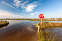 Flooded Beach Egress Road with Stop Sign