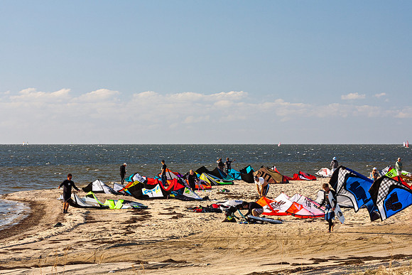 Kitesurfers on Sandy Beach