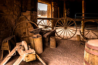 Historic Blacksmith Shop Tools and Wagon Wheels