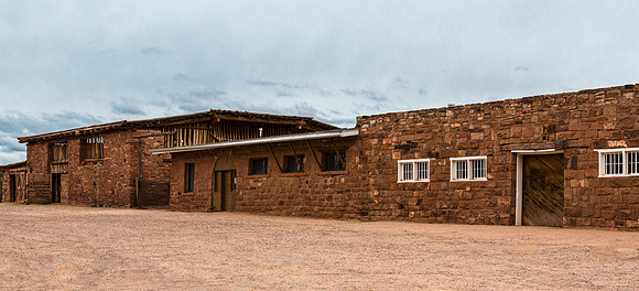 Historic Stone Buildings on a Cloudy Day