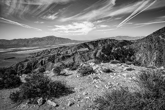 Arid Mountainous Landscape in Black and White