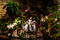 Orchid and Statue Garden Display