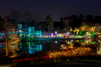 Festive Park Lights Reflected on Water at Night