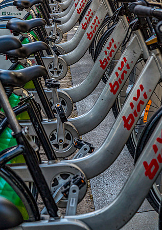 Bixi Shared Bicycles in a Row