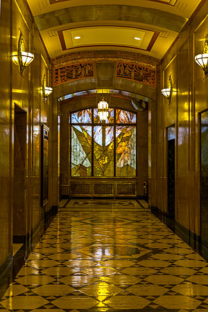 Art Deco Hallway with Stained Glass Window