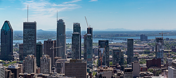 City skyline with skyscrapers and river