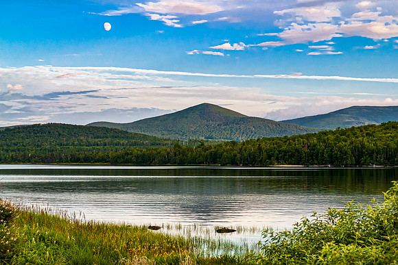 Mountain Lake Landscape with Moon