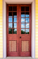 Ornate Red Wooden Double Doors