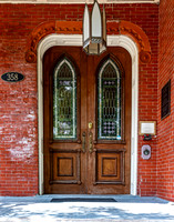 Old Wooden Door with Stained Glass Windows