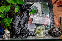 Cat Statue and Jade Skull