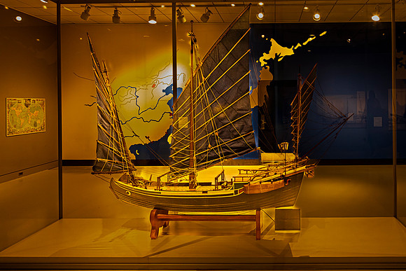 Chinese Junk Ship Model in Museum Exhibit