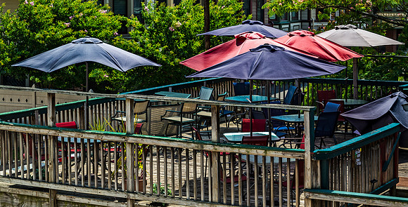 Outdoor Dining Patio with Umbrellas