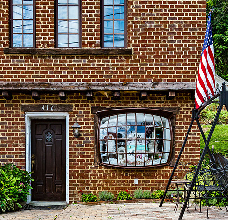 American Flag on Brick Building