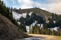 Mountain Road Through Snow and Evergreen Trees