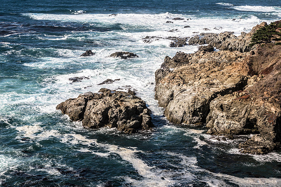 Waves Crashing on Rocky Monterey Coastline