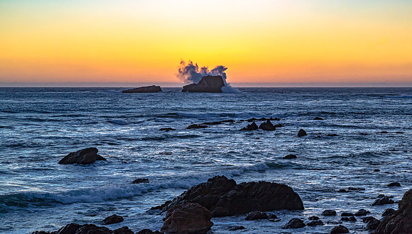Sunset Waves Crashing on Rocks in San Luis Obispo