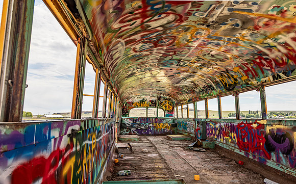 Abandoned Graffiti-Covered School Bus