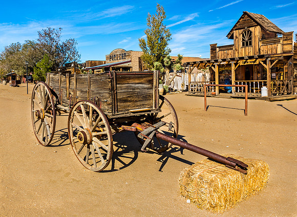 Old Western Wagon in Desert Town