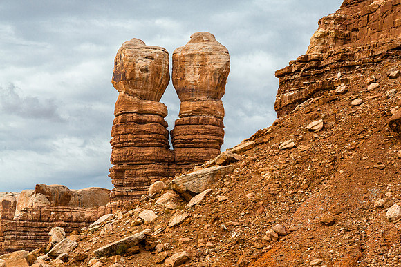 Red Rock Formations Under Cloudy Sky
