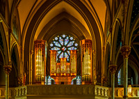 Church Interior with Pipe Organ and Stained Glass