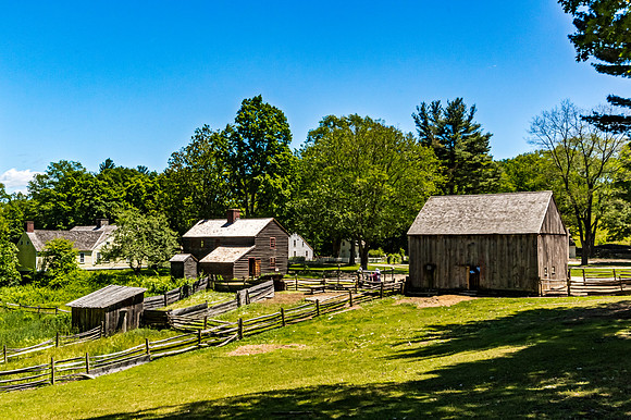 Historic Village Scene on a Sunny Day
