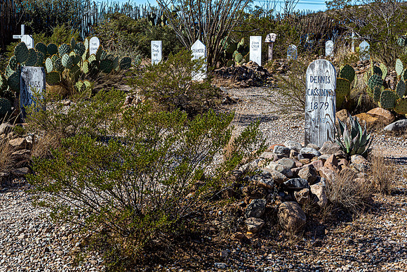 Old West Desert Graveyard with Wooden Markers and Cactus