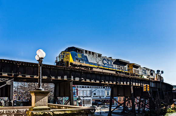 CSX Freight Train on Elevated Bridge