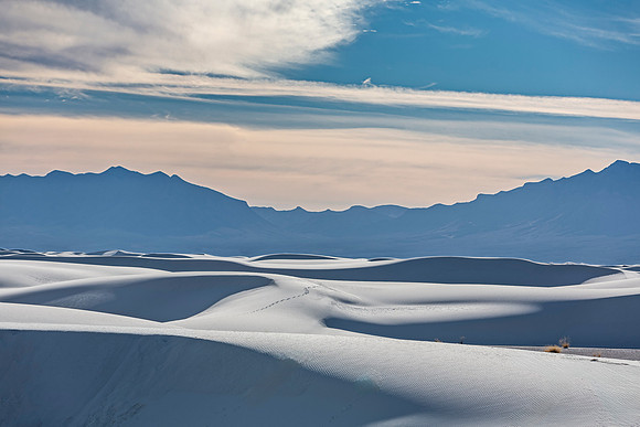 White Gypsum Sand Dunes and Distant Mountains
