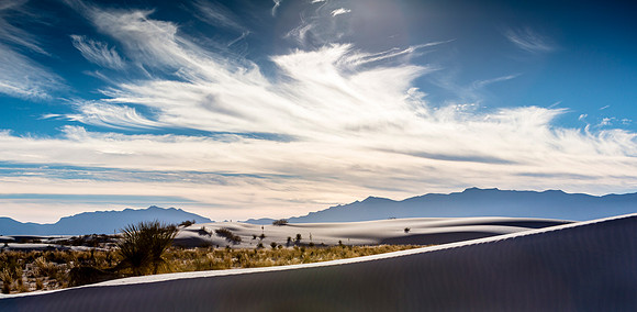 White Sand Dunes Landscape with Mountains