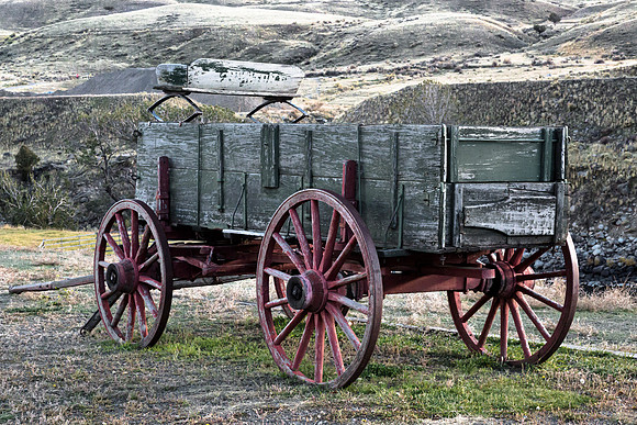 Old Wooden Wagon in Grassy Landscape