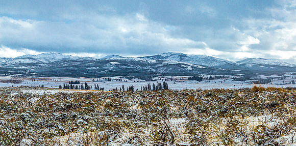 Snowy Mountain Landscape with Sagebrush Field
