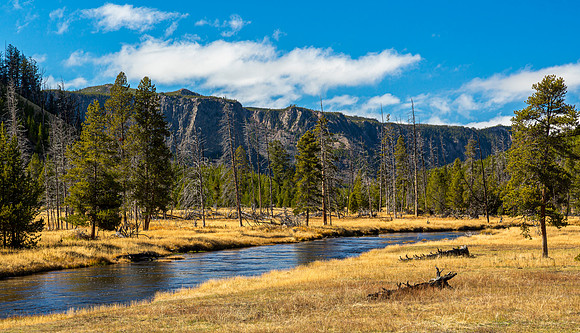 River and Mountains in Autumn