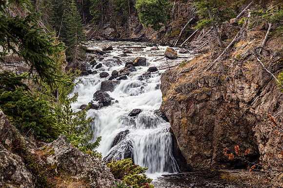 Rocky River Cascade in a Forest Canyon