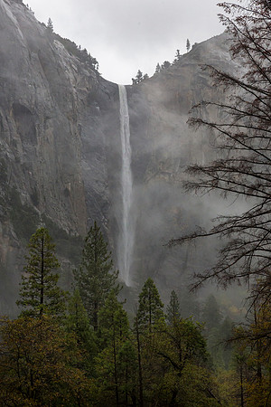Bridalveil Fall Plunges Down Cliff in Yosemite Valley