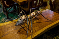 Metal Ant Sculpture on Wooden Table