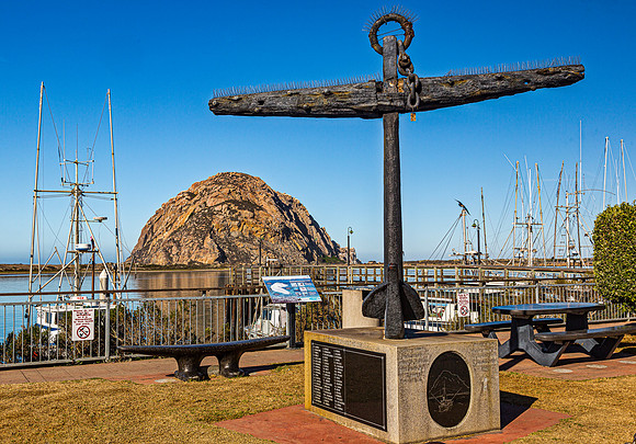 Morro Bay Anchor Monument and Morro Rock